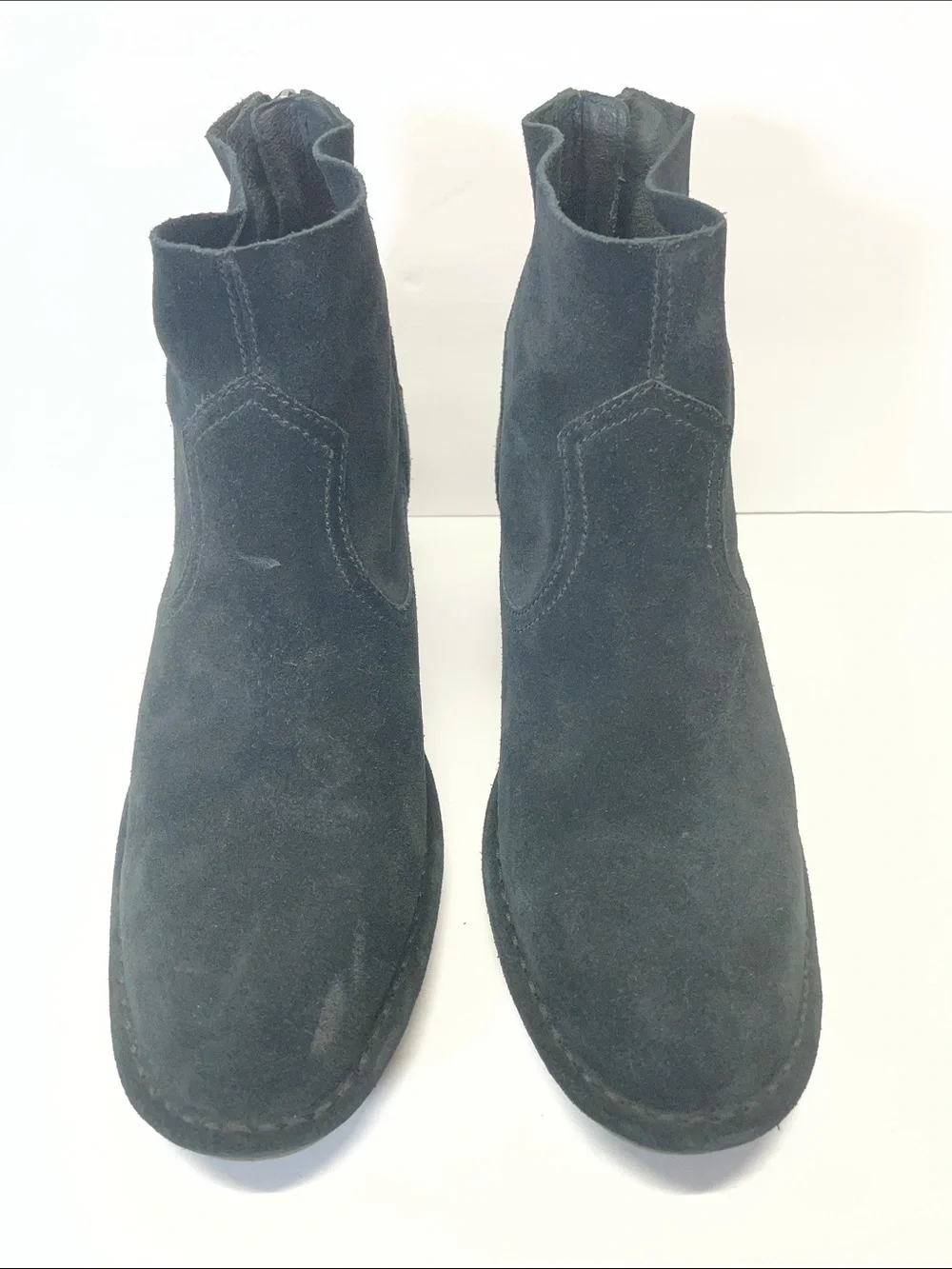UGG Black Suede Ankle Booties with Side Zip and Block Heel